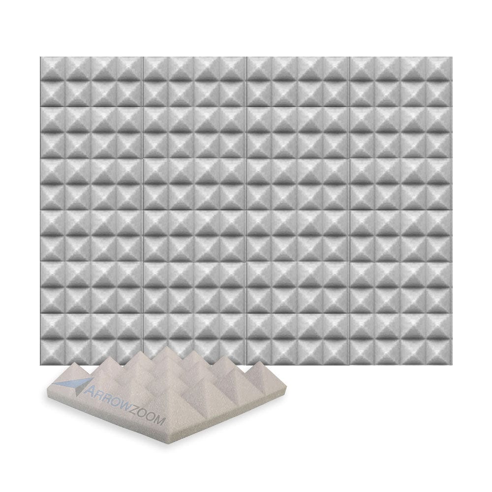 Arrowzoom Acoustic Pyramid Foam Series - Solid Colors - KK1034 Gray / 12 Pieces - 25 x 25 x 5 cm/ 10 x 10 x 2in