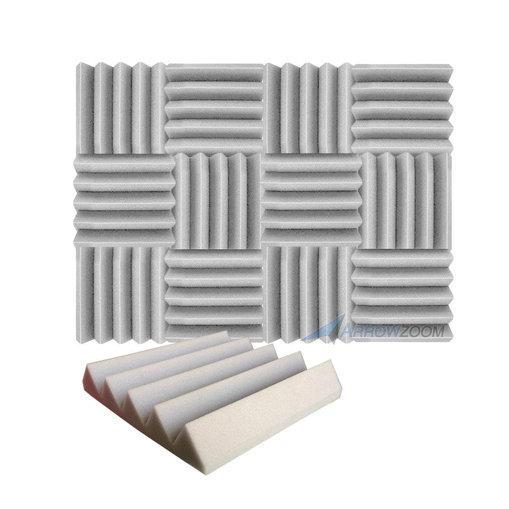 Arrowzoom Acoustic Wedge Tiles Foam - Solid Colors - KK1134 Gray / 12 Pieces - 25 x 25 x 5 cm / 10 x 10 x 2in