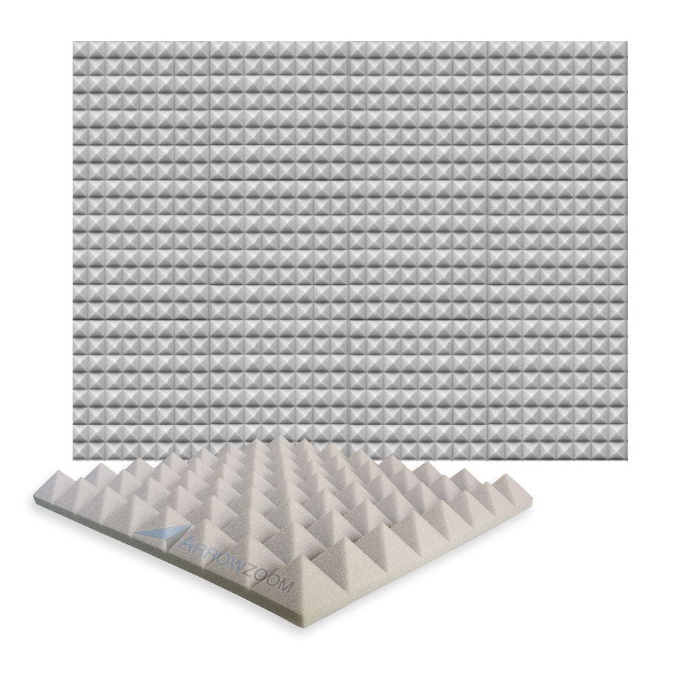 Arrowzoom Acoustic Pyramid Foam Series - Solid Colors - KK1034 Gray / 12 Pieces - 50 x 50 x 5 cm / 20 x 20 x 2 in