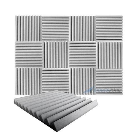 Arrowzoom Acoustic Wedge Tiles Foam - Solid Colors - KK1134 Gray / 12 Pieces - 50 x 50 x 5 cm / 20 x 20 x 2 in