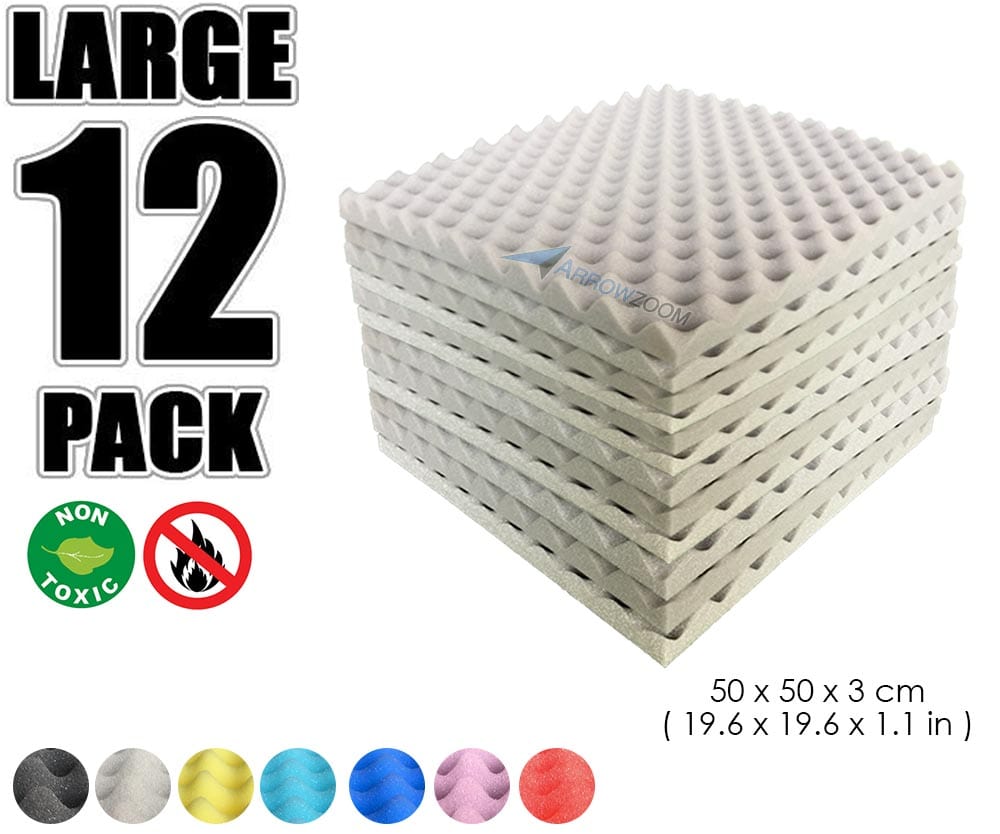 New 12 Pcs Bundle Egg Crate Convoluted Acoustic Tile Panels Sound Absorption Studio Soundproof Foam KK1052 Gray / 50 X 50 X 3 cm (19.6 X 19.6 X 1.1 in)