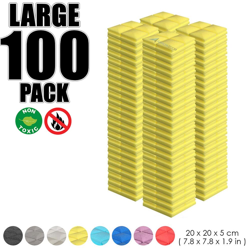 Arrowzoom 100 pcs Bundle Acoustic Foam Hemisphere Grid / 100 Pieces - 25 x 25cm / Yellow