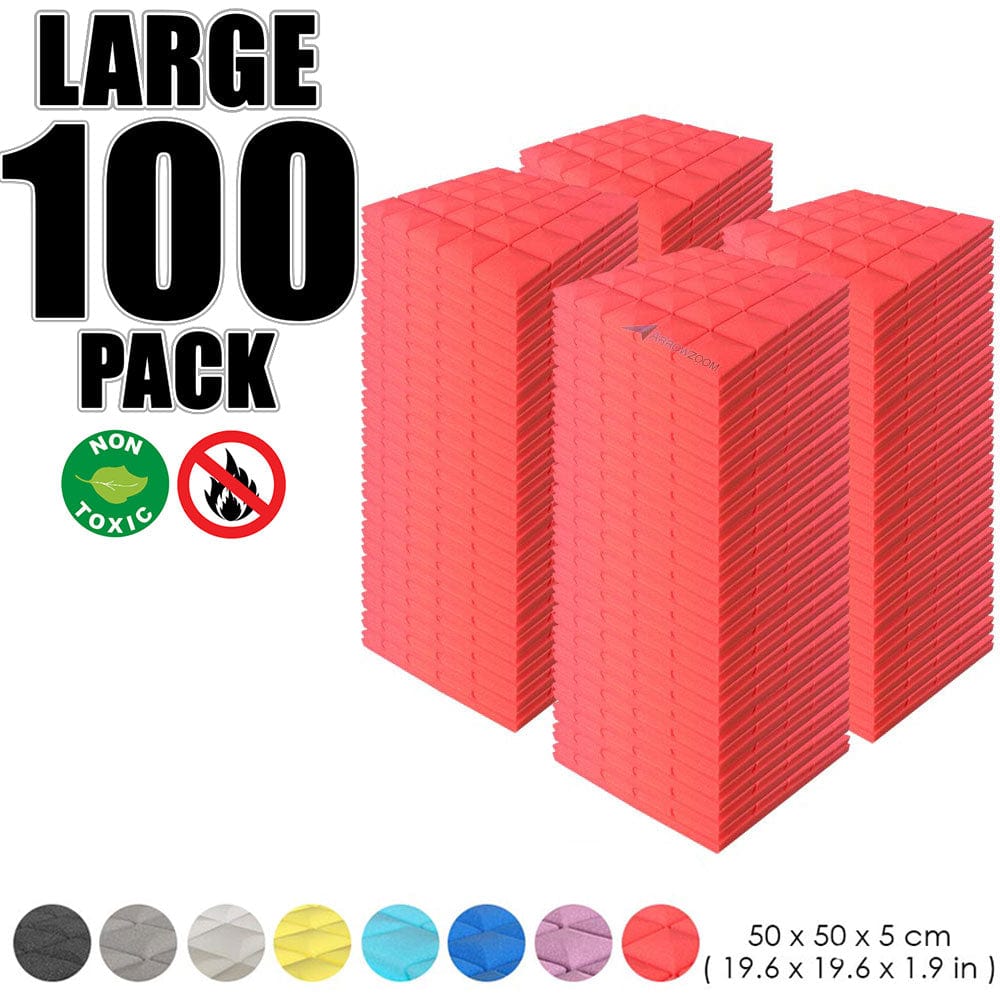 Arrowzoom 100 pcs Bundle Acoustic Foam Hemisphere Grid / 100 Pieces - 50 x 50cm / Red