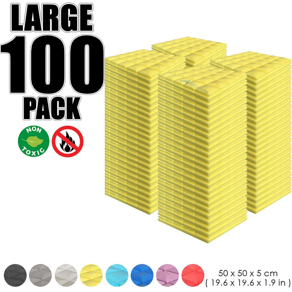 Arrowzoom 100 pcs Bundle Acoustic Foam Hemisphere Grid / 100 Pieces - 50 x 50cm / Yellow