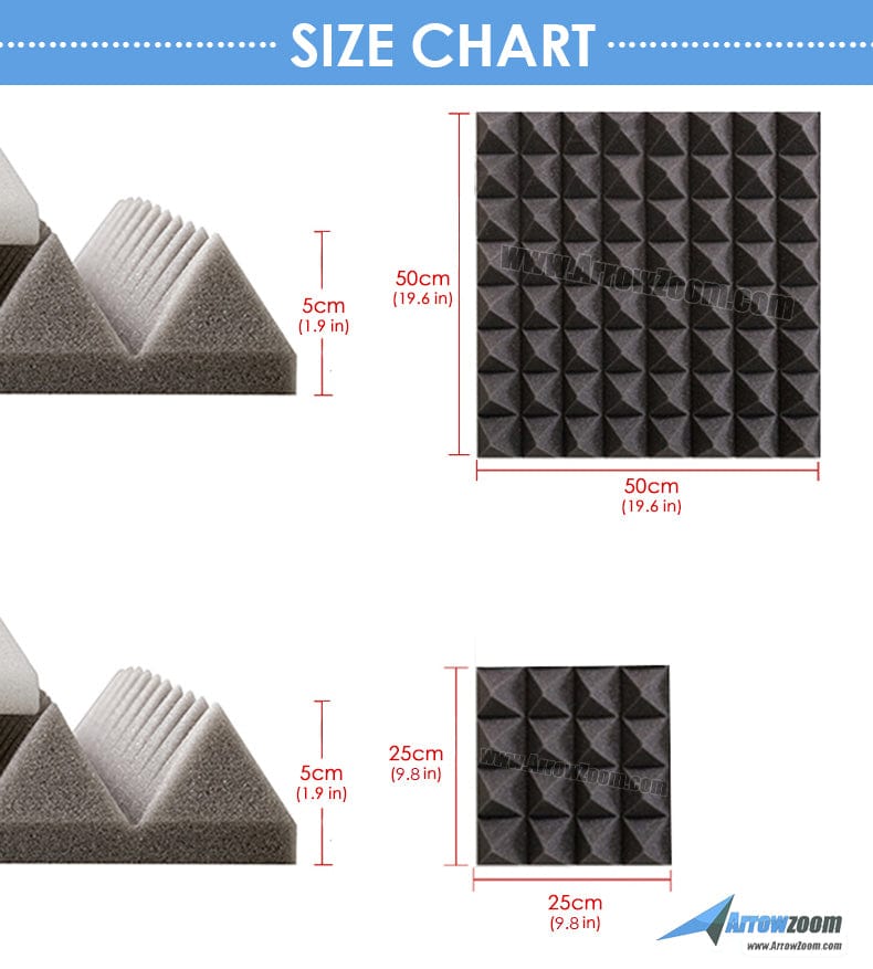 1 Inch Acoustic Foam Pyramid Style Panels - 13 Color Options