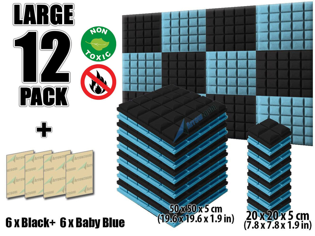New 12 pcs Black and Baby Blue Bundle Hemisphere Grid Type Acoustic Panels Sound Absorption Studio Soundproof Foam KK1040
