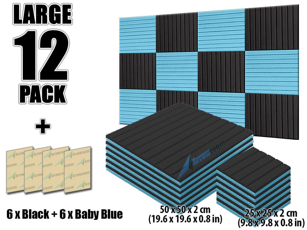 New 12 pcs Black and Baby Blue Bundle Wedge Tiles Acoustic Panels Sound Absorption Studio Soundproof Foam KK1035