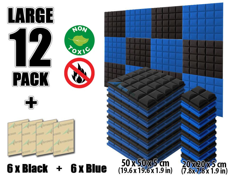 New 12 pcs Black and Blue Bundle Hemisphere Grid Type Acoustic Panels Sound Absorption Studio Soundproof Foam KK1040