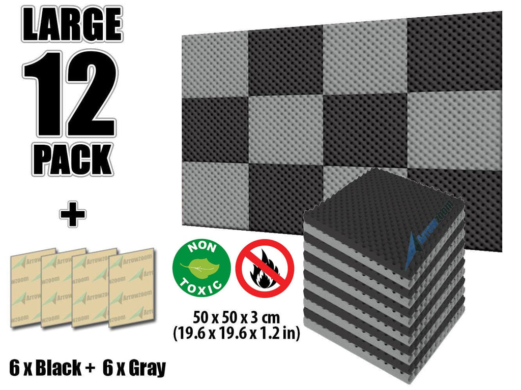 New 12 Pcs Black and Gray Bundle Egg Crate Convoluted Acoustic Tile Panels Sound Absorption Studio Soundproof Foam KK1052