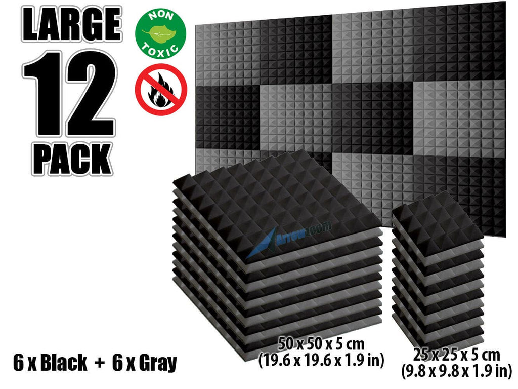 New 12 pcs Black and Gray Bundle Pyramid Tiles Acoustic Panels Sound Absorption Studio Soundproof Foam KK1034