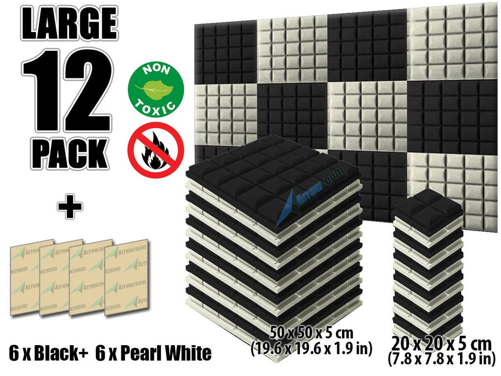 New 12 pcs Black and Pearl White Bundle Hemisphere Grid Type Acoustic Panels Sound Absorption Studio Soundproof Foam KK1040