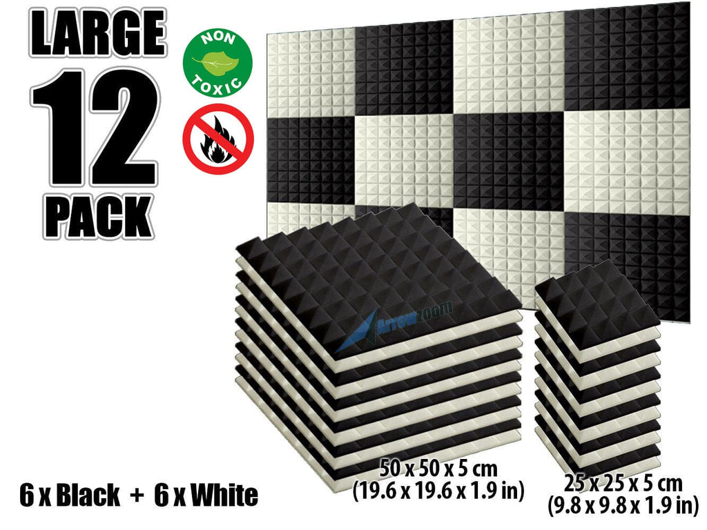 New 12 pcs Black and Pearl White Bundle Pyramid Tiles Acoustic Panels Sound Absorption Studio Soundproof Foam KK1034