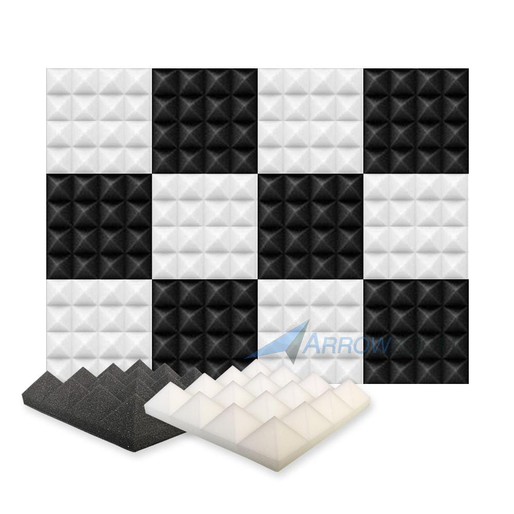 New 12 pcs Black and Pearl White Bundle Pyramid Tiles Acoustic Panels Sound Absorption Studio Soundproof Foam KK1034