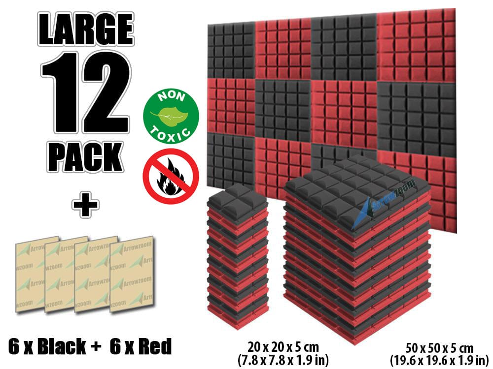 New 12 pcs Black and Red Bundle Hemisphere Grid Type Acoustic Panels Sound Absorption Studio Soundproof Foam KK1040