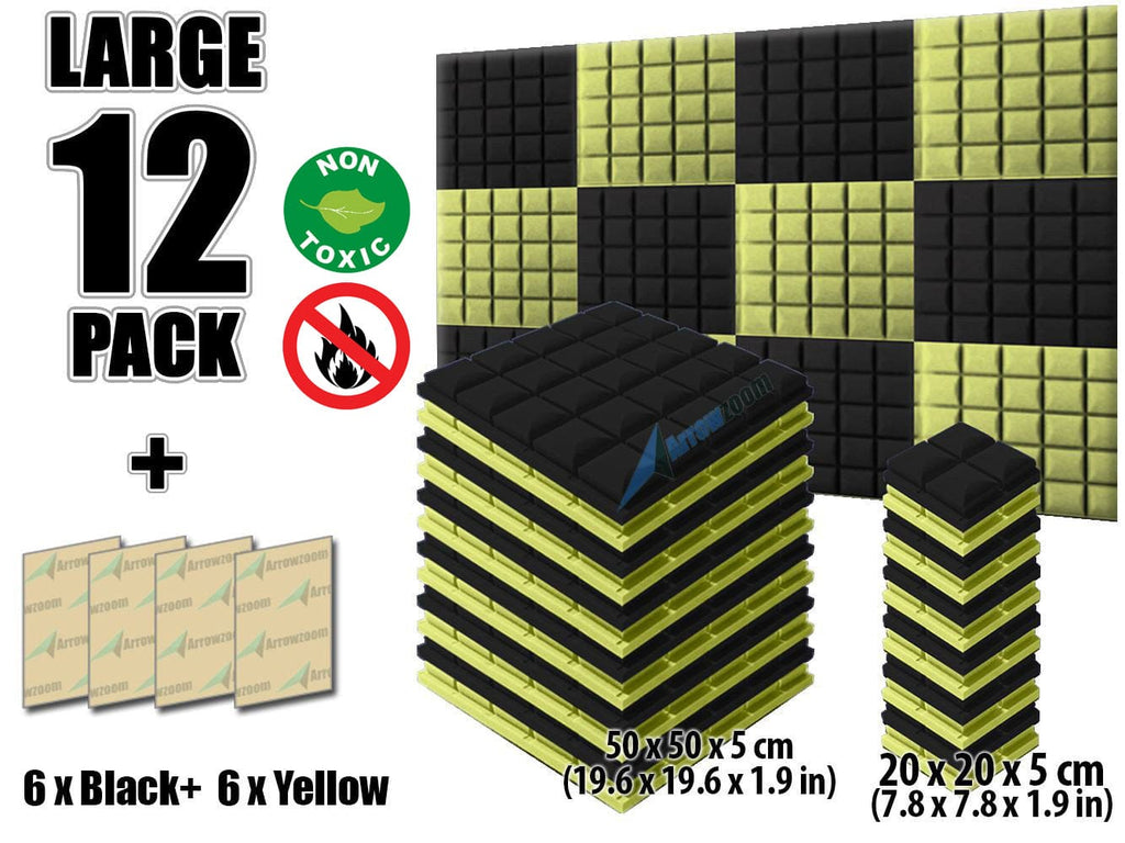 New 12 pcs Black and Yellow Bundle Hemisphere Grid Type Acoustic Panels Sound Absorption Studio Soundproof Foam KK1040