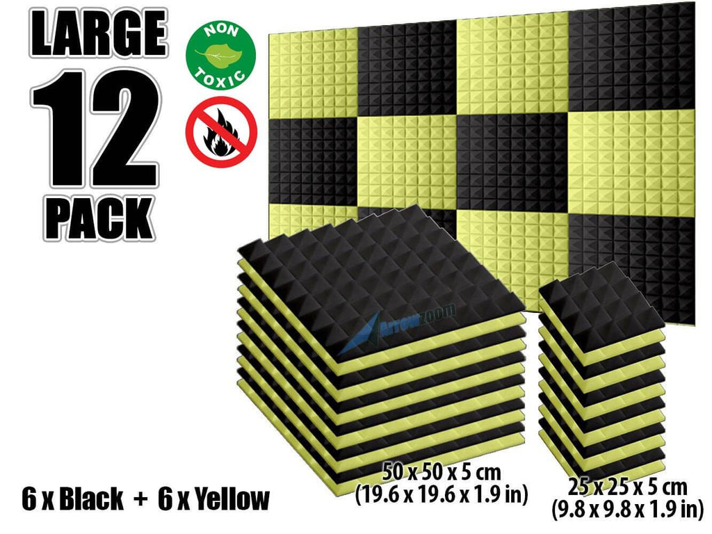 New 12 pcs Black and Yellow Bundle Pyramid Tiles Acoustic Panels Sound Absorption Studio Soundproof Foam KK1034