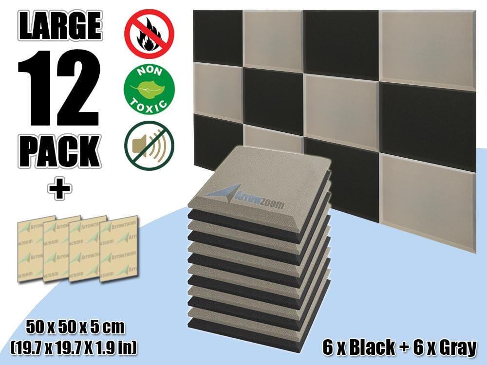 New 12 pcs Black & Gray Bundle Flat Bevel Tile Acoustic Panels Sound Absorption Studio Soundproof Foam KK1039