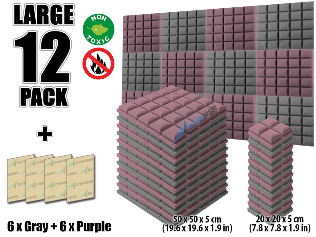 New 12 pcs Gray and Purple Bundle Hemisphere Grid Type Acoustic Panels Sound Absorption Studio Soundproof Foam KK1040