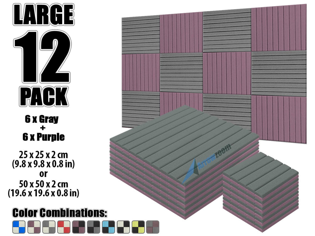 New 12 pcs Gray and Purple Bundle Wedge Tiles Acoustic Panels Sound Absorption Studio Soundproof Foam KK1035