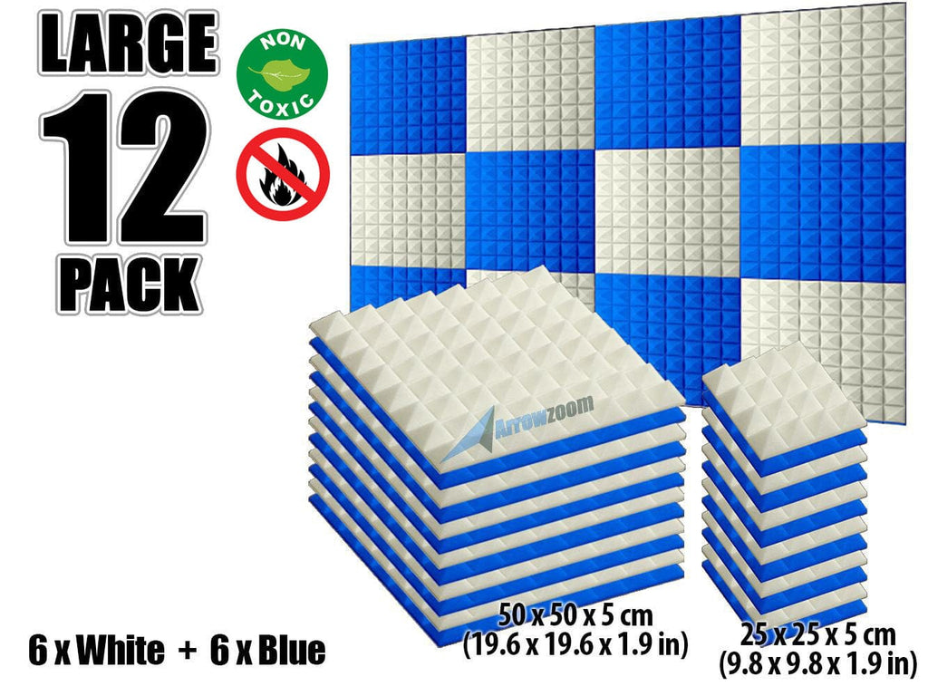 New 12 pcs Pearl White and Blue Bundle Pyramid Tiles Acoustic Panels Sound Absorption Studio Soundproof Foam KK1034
