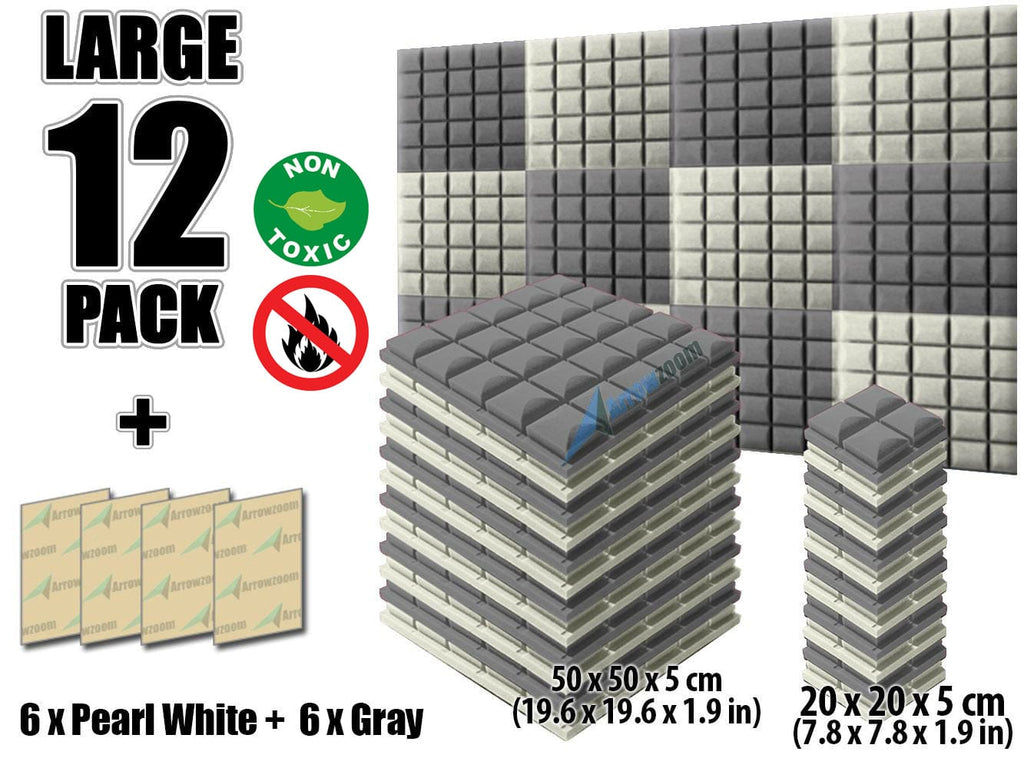 New 12 pcs Pearl White and Gray Bundle Hemisphere Grid Type Acoustic Panels Sound Absorption Studio Soundproof Foam KK1040