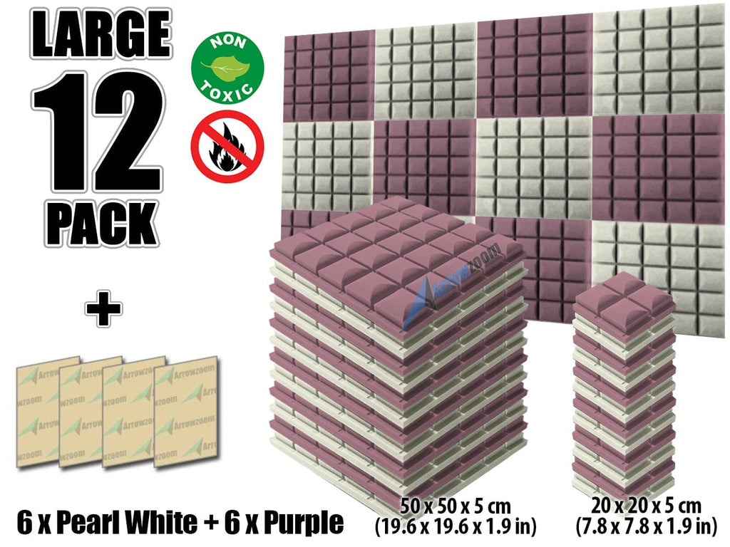 New 12 pcs Pearl White and Purple Bundle Hemisphere Grid Type Acoustic Panels Sound Absorption Studio Soundproof Foam KK1040