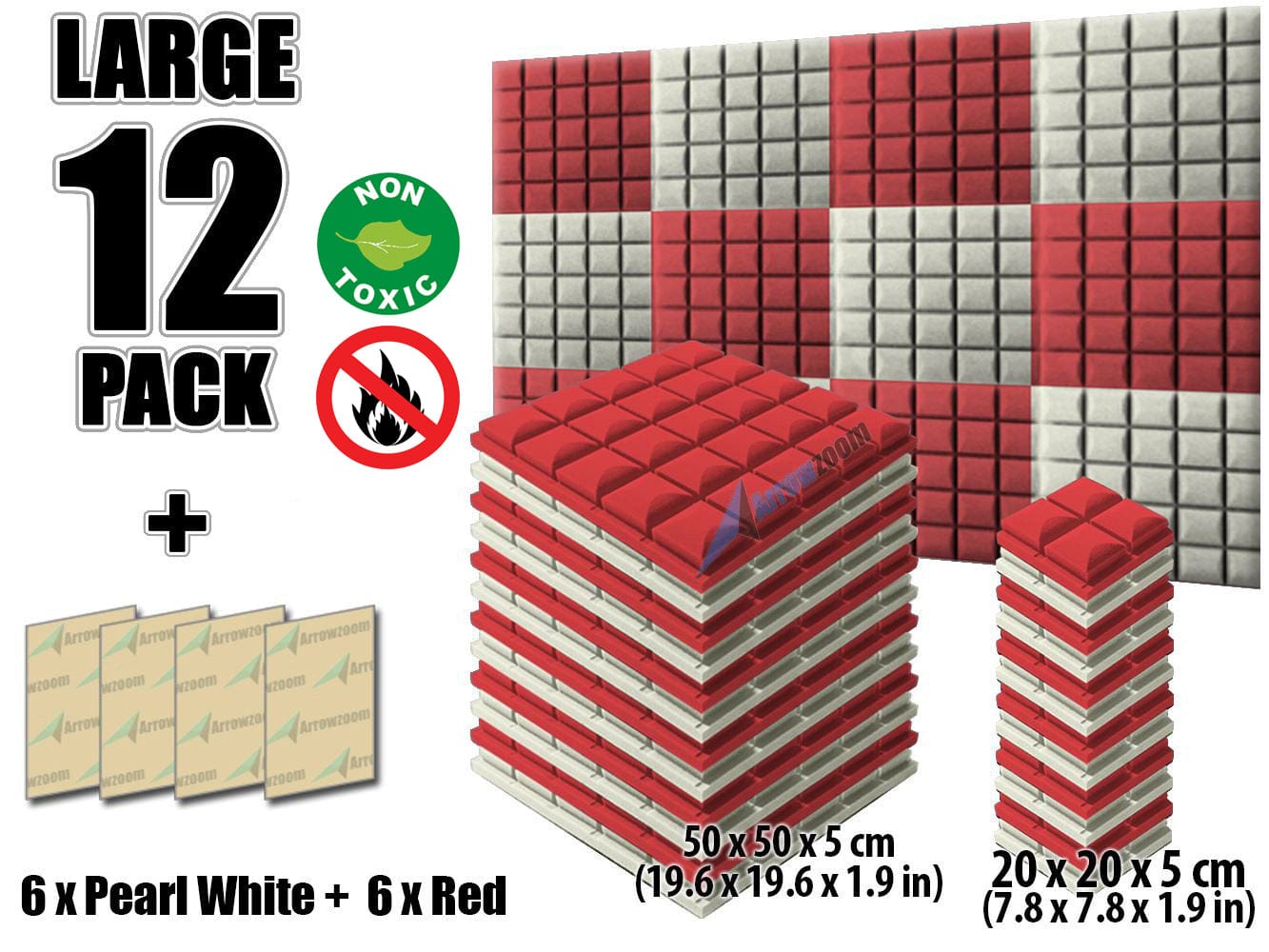 New 12 pcs Pearl White and Red Bundle Hemisphere Grid Type Acoustic Panels Sound Absorption Studio Soundproof Foam KK1040