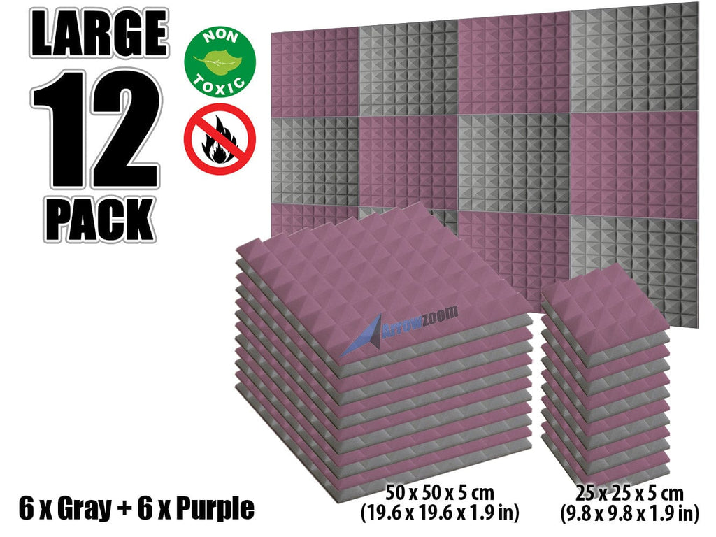 New 12 pcs Purple and Gray Bundle Pyramid Tiles Acoustic Panels Sound Absorption Studio Soundproof Foam KK1034