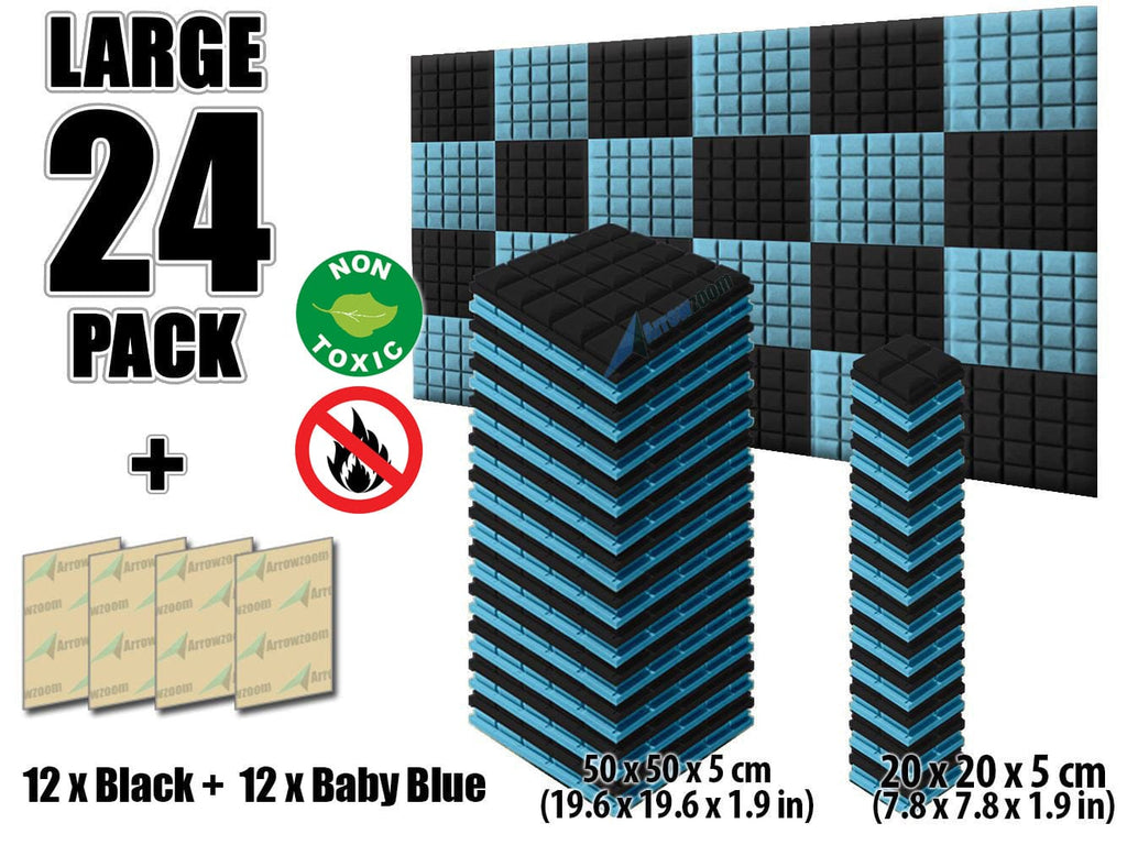 New 24 pcs Black and Baby Blue Bundle Hemisphere Grid Type Acoustic Panels Sound Absorption Studio Soundproof Foam KK1040