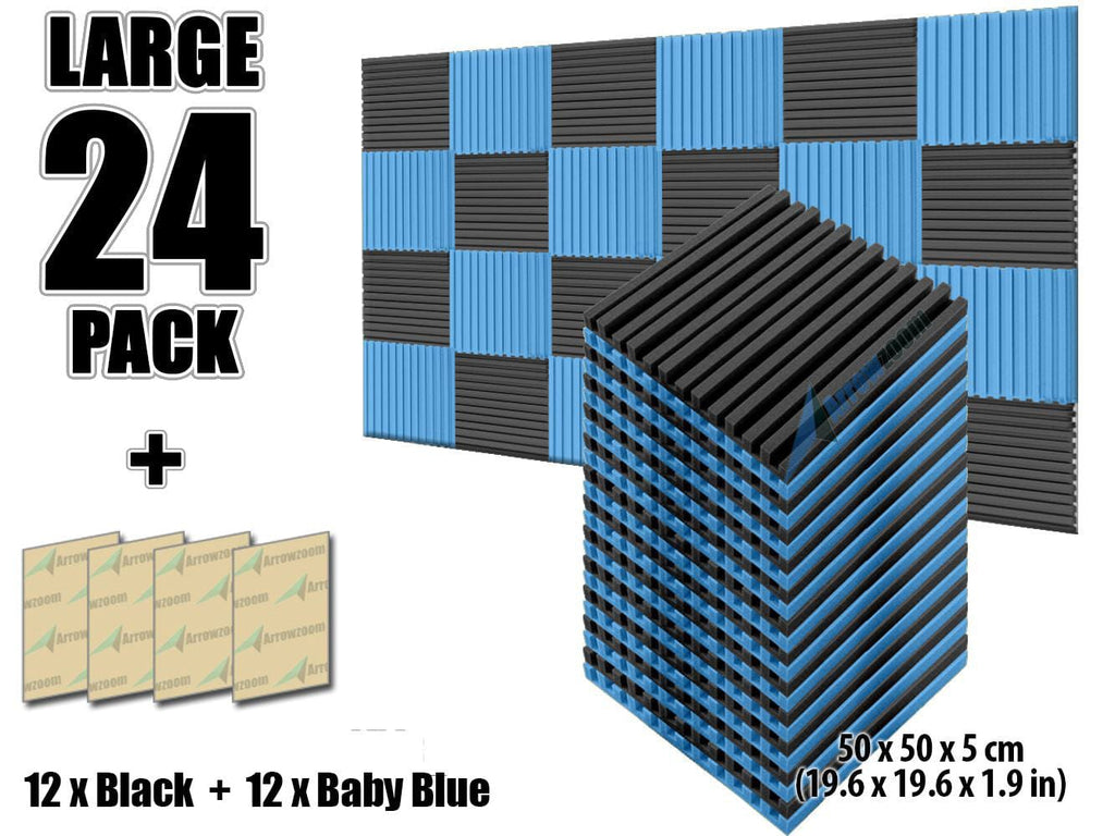 New 24 pcs Black and Baby Blue Bundle Metro Striped Ceiling Insulation Acoustic Panels Sound Absorption Studio Soundproof Foam KK1041