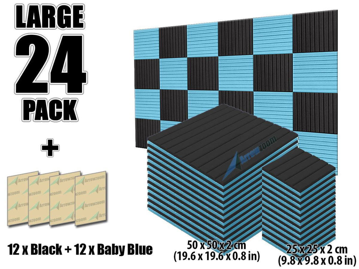 New 24 pcs Black and Baby Blue Bundle Wedge Tiles Acoustic Panels Sound Absorption Studio Soundproof Foam KK1035