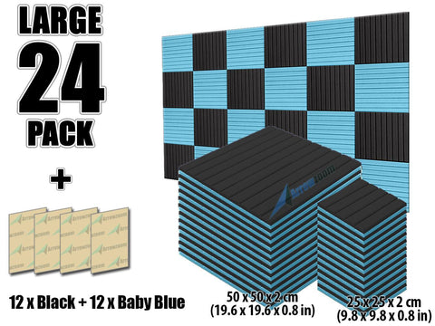 New 24 pcs Black and Baby Blue Bundle Wedge Tiles Acoustic Panels Sound Absorption Studio Soundproof Foam KK1035