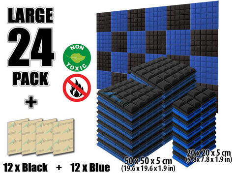 New 24 pcs Black and Blue Bundle Hemisphere Grid Type Acoustic Panels Sound Absorption Studio Soundproof Foam KK1040