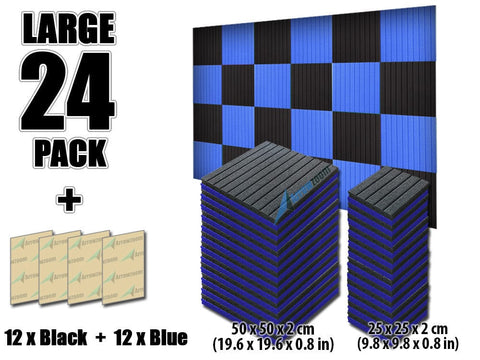 New 24 pcs Black and Blue Bundle Wedge Tiles Acoustic Panels Sound Absorption Studio Soundproof Foam 7 Colors KK1035 Arrowzoom.