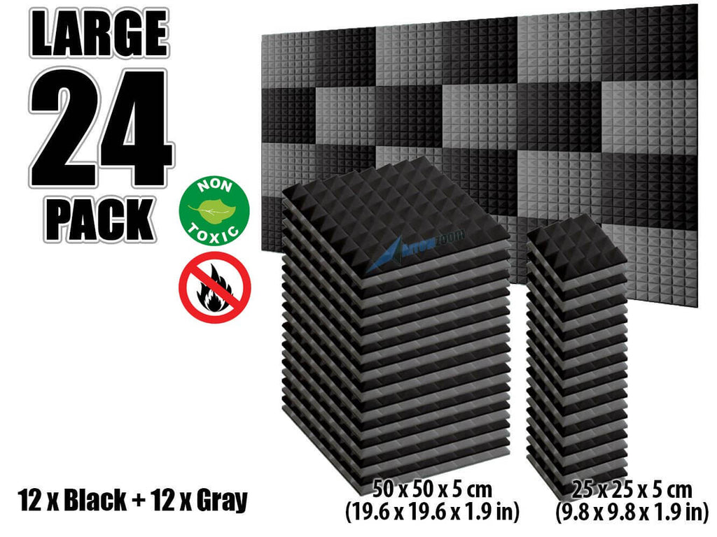 New 24 pcs Black and Gray Bundle Pyramid Tiles Acoustic Panels Sound Absorption Studio Soundproof Foam KK1034