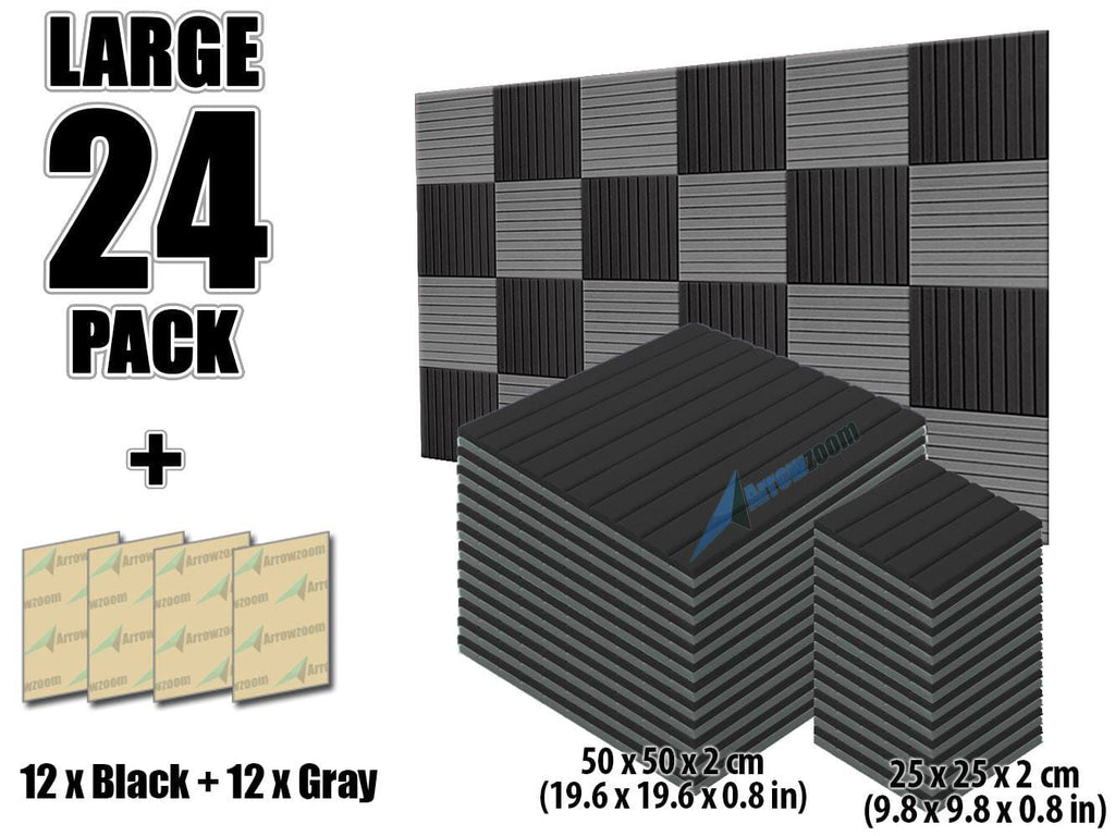 New 24 pcs Black and Gray Bundle Wedge Tiles Acoustic Panels Sound Absorption Studio Soundproof Foam KK1035