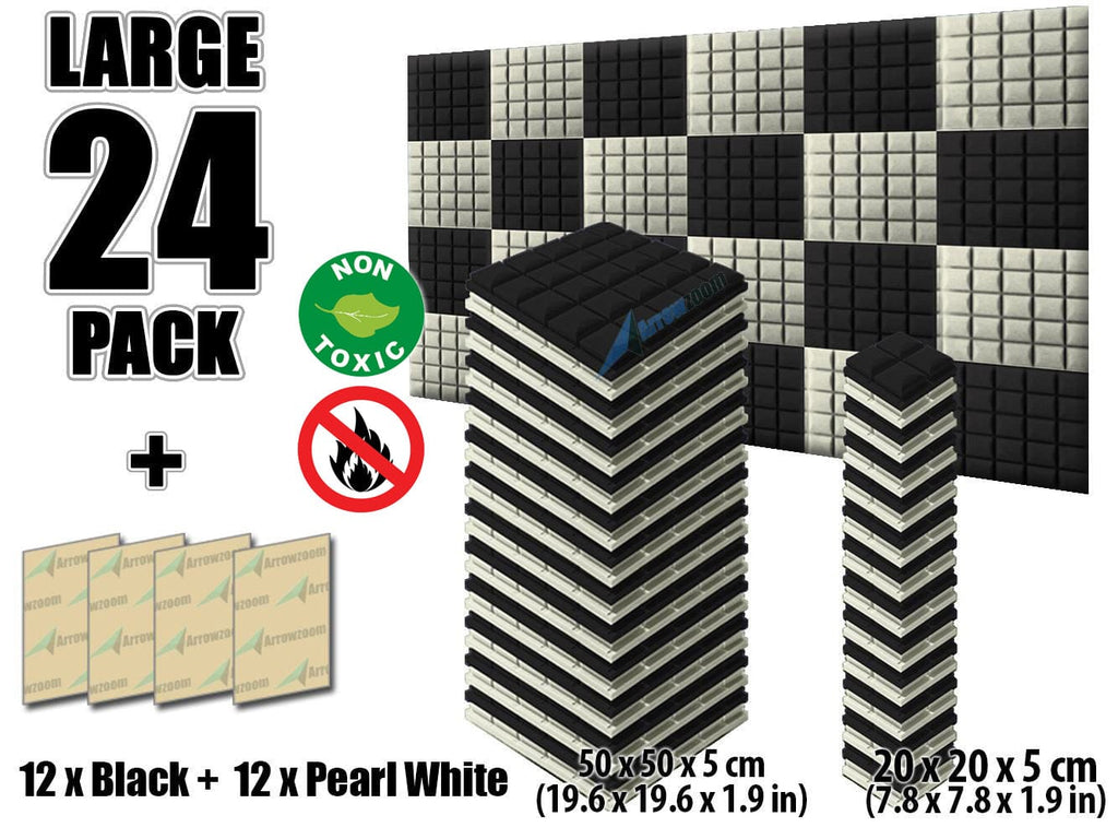 New 24 pcs Black and Pearl White Bundle Hemisphere Grid Type Acoustic Panels Sound Absorption Studio Soundproof Foam KK1040