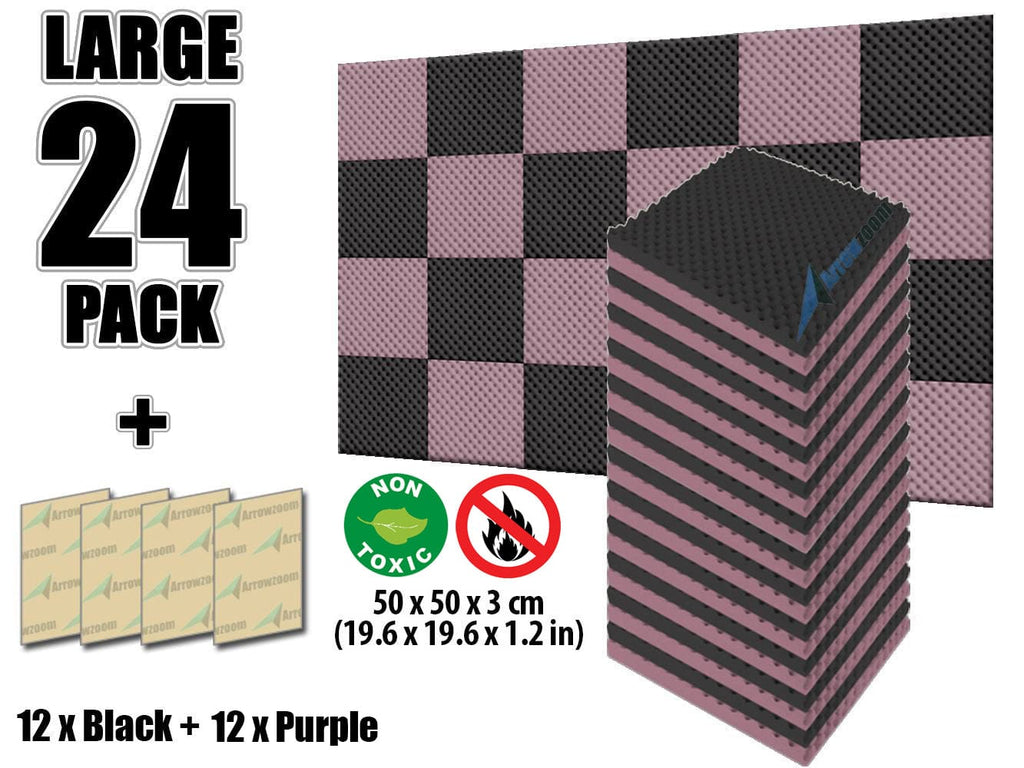 New 24 Pcs Black and Purple Bundle Egg Crate Convoluted Acoustic Tile Panels Sound Absorption Studio Soundproof Foam KK1052