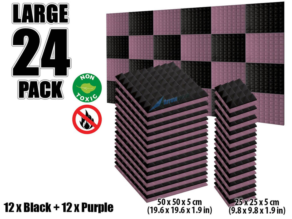 New 24 pcs Black and Purple Bundle Pyramid Tiles Acoustic Panels Sound Absorption Studio Soundproof Foam KK1034