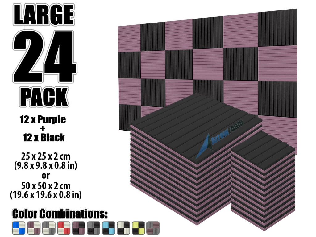 New 24 pcs Black and Purple Bundle Wedge Tiles Acoustic Panels Sound Absorption Studio Soundproof Foam KK1035