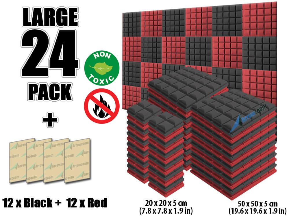 New 24 pcs Black and Red Bundle Hemisphere Grid Type Acoustic Panels Sound Absorption Studio Soundproof Foam KK1040