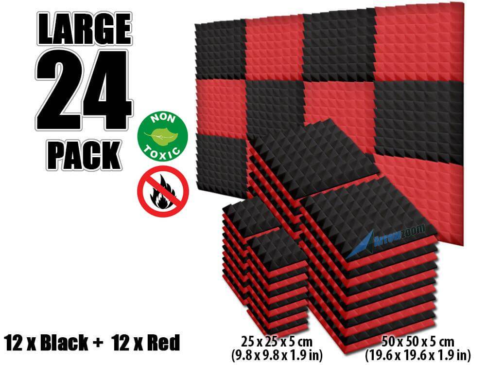 New 24 pcs Black and Red Bundle Pyramid Tiles Acoustic Panels Sound Absorption Studio Soundproof Foam KK1034 Arrowzoom.