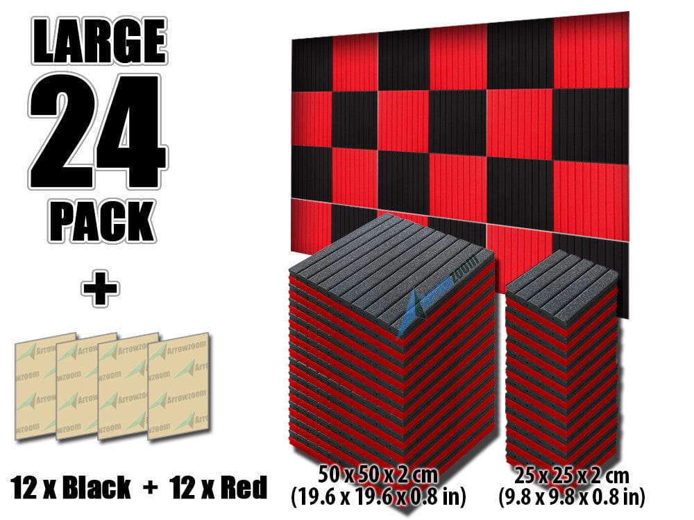New 24 pcs Black and Red Bundle Wedge Tiles Acoustic Panels Sound Absorption Studio Soundproof Foam 7 Colors KK1035 Arrowzoom.