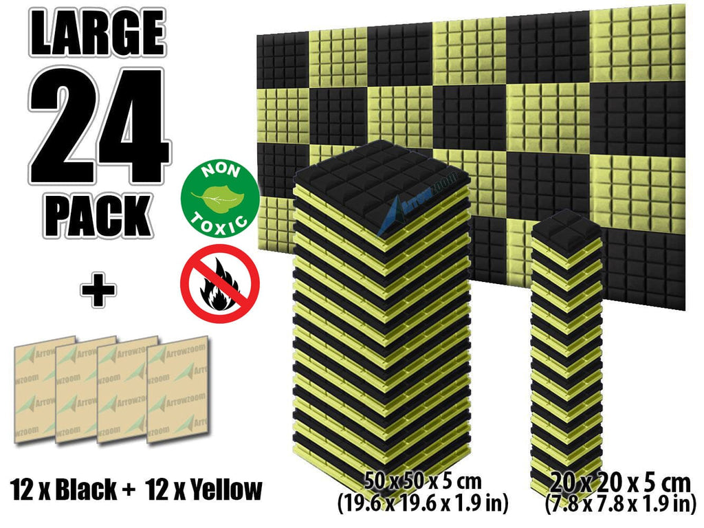 New 24 pcs Black and Yellow Bundle Hemisphere Grid Type Acoustic Panels Sound Absorption Studio Soundproof Foam KK1040
