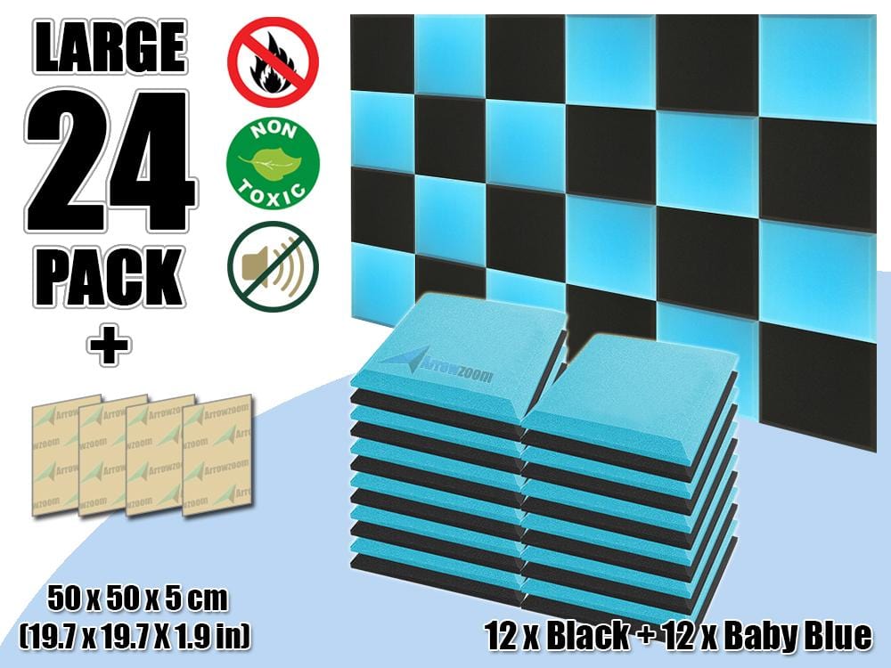 New 24 pcs Black & Baby Blue Bundle Flat Bevel Tile Acoustic Panels Sound Absorption Studio Soundproof Foam KK1039