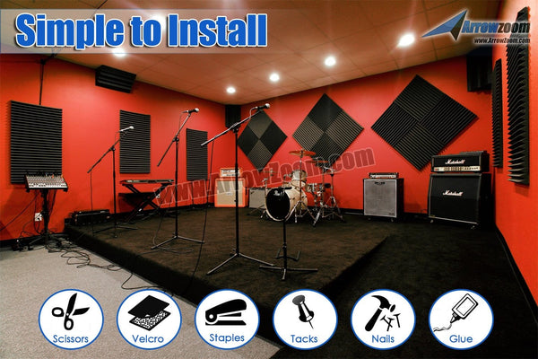 New 24 pcs Bundle Flat Bevel Tile Acoustic Panels Sound Absorption Studio Soundproof Foam 8 Colors KK1039