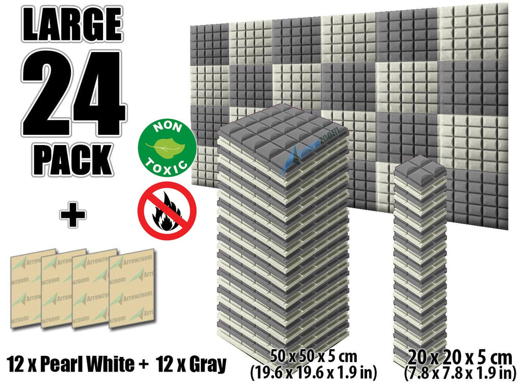 New 24 pcs Pearl White and Gray Bundle Hemisphere Grid Type Acoustic Panels Sound Absorption Studio Soundproof Foam KK1040