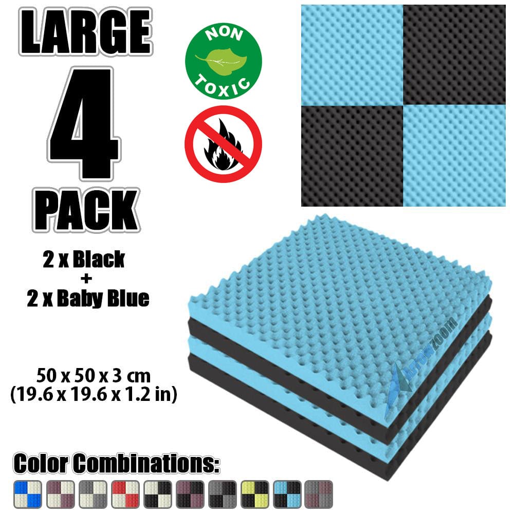 New 4 Pcs Black and Baby Blue Bundle Egg Crate Convoluted Acoustic Tile Panels Sound Absorption Studio Soundproof Foam KK1052