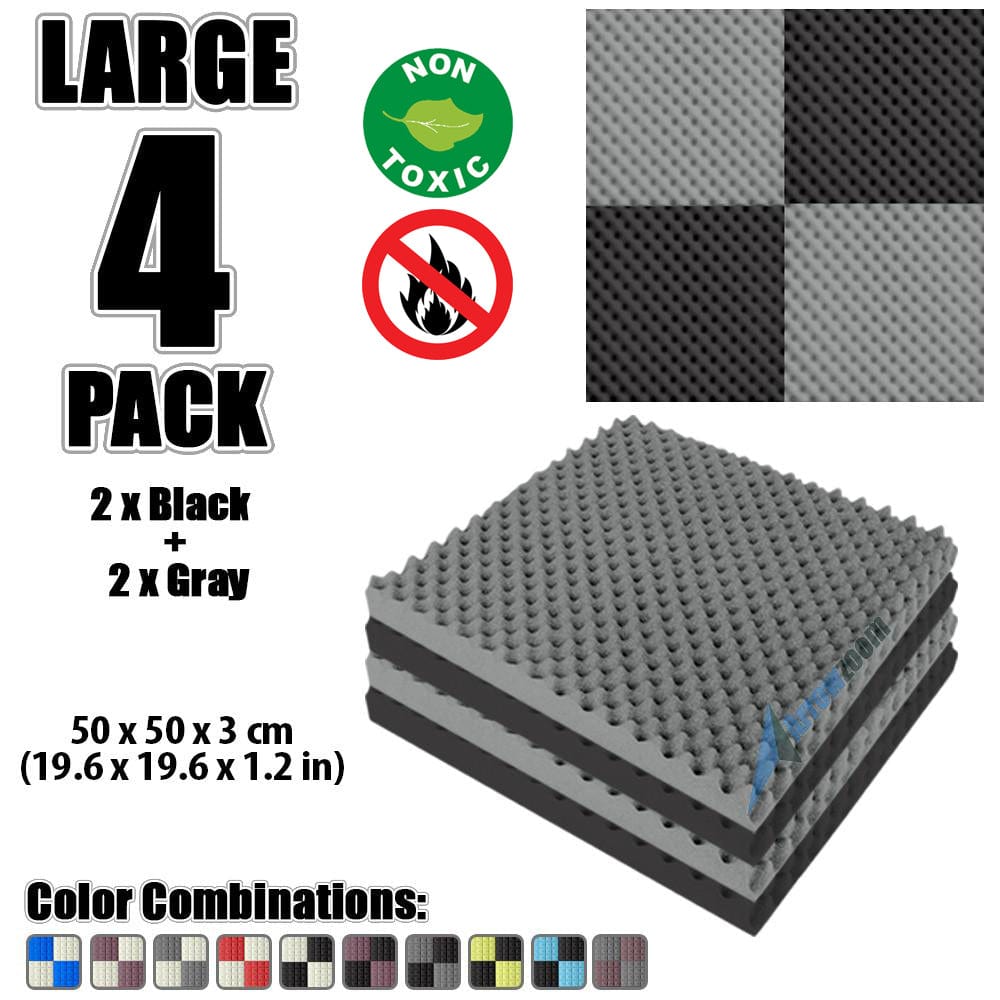 New 4 Pcs Black and Gray Bundle Egg Crate Convoluted Acoustic Tile Panels Sound Absorption Studio Soundproof Foam KK1052
