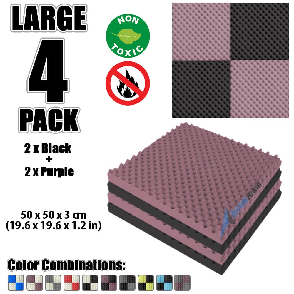 New 4 Pcs Black and Purple Bundle Egg Crate Convoluted Acoustic Tile Panels Sound Absorption Studio Soundproof Foam KK1052